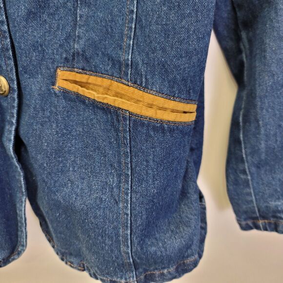 J.G. Hook Denim Jean Jacket Womens Size 14 Blue Dark‎ Wash Tan Corduroy Collar - Picture 5 of 10